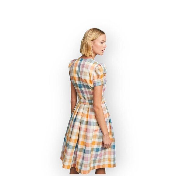 Gal Meets Glam Linen Puff Sleeve Midi Dress size S - Picture 2 of 15